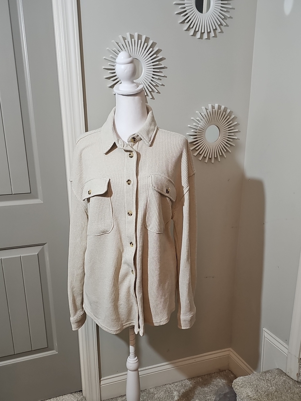 if it were me Cream Utility Shirt-Jacket with Button Pockets